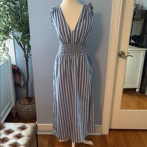 Old Navy Blue and White Striped Midi Dress